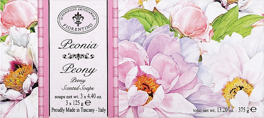 Zestaw mydeł z piwonią - Saponificio Artigianale Fiorentino Peony (soap/3x125g) — Zdjęcie N1