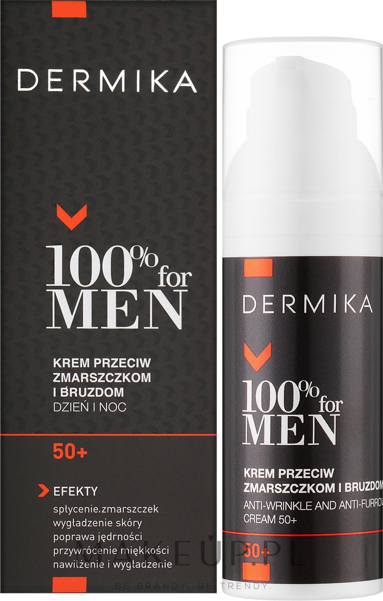 Krem przeciw zmarszczkom i bruzdom dla mężczyzn 50+ - Dermika 100% For Men Anti-Wrinkle And Anti-Furrow Cream — Zdjęcie 50 ml
