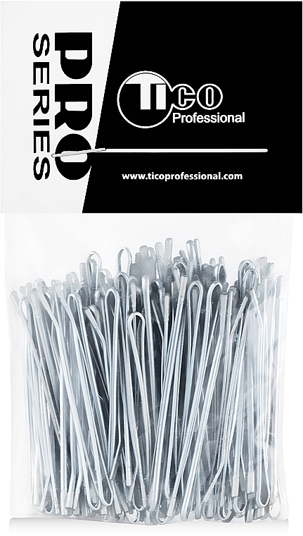 Szpilki do włosów proste, 50 mm, srebrne - Tico Professional — Zdjęcie N1