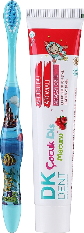 Pasta do zębów Malina + niebieska szczoteczka - Dermokil DKDent (toothpaste/50ml + brush/1pcs) — Zdjęcie N1