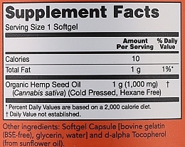 Suplement diety olej konopny - Now Foods Hemp Seed Oil 1000 Mg — Zdjęcie N3