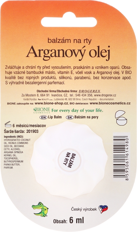 Balsam do ust z olejem arganowym - Bione Cosmetics Argan Oil Vitamin E Lip Balm — Zdjęcie N2