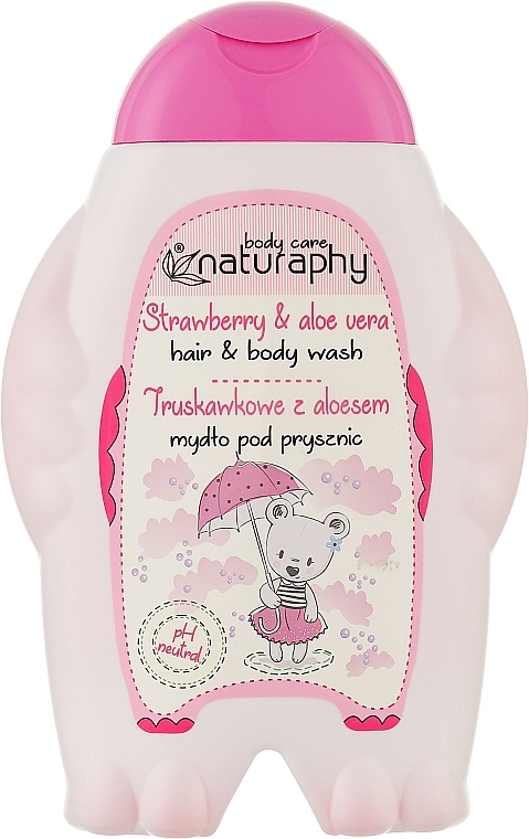 Truskawkowe mydło pod prysznic dla dzieci do włosów i ciała z aloesem - Naturaphy — Zdjęcie N1