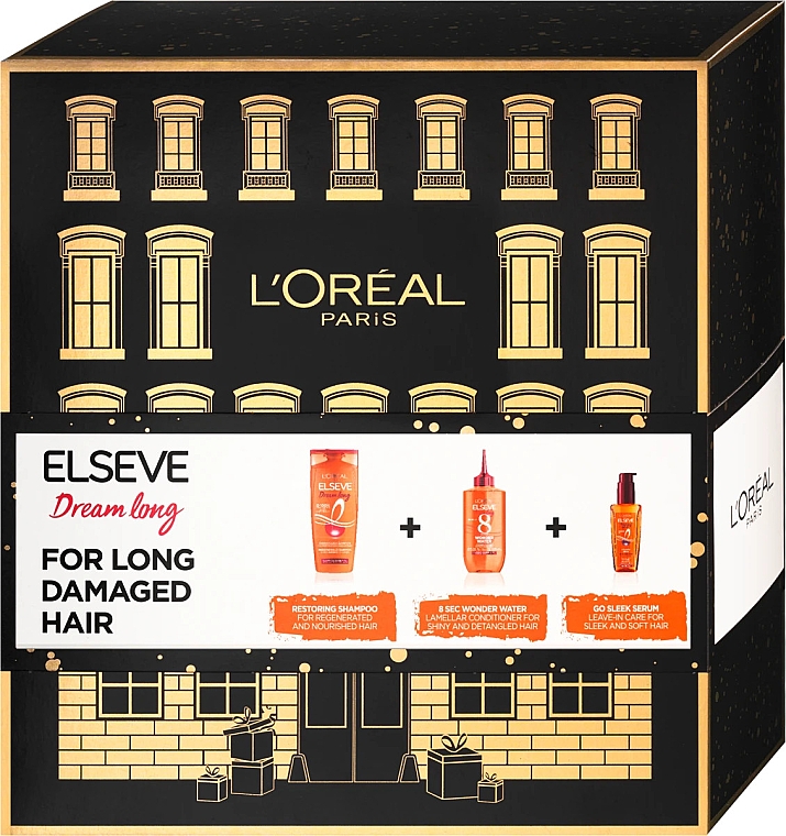 Zestaw - L'Oreal Paris Elseve Dream Long (h/shampoo/250ml + h/water/200ml + h/cond/200ml) — Zdjęcie N1