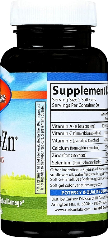 Antyoksydanty w żelowych kapsułkach - Carlson Labs Aces + Zn Antioxidant — Zdjęcie N3