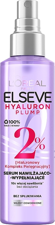 Nawilżająco-wypełniające serum do włosów odwodnionych z kwasem hialuronowym - L'Oreal Paris Elseve Hyaluron Plump