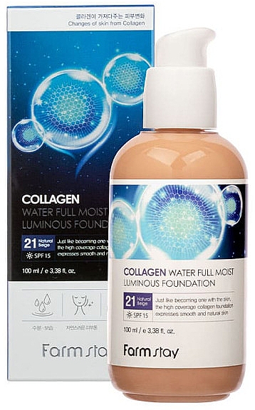 Rozświetlający podkład do twarzy z kolagenem - FarmStay Collagen Water Full Moist Luminous Foundation SPF15 — Zdjęcie N1