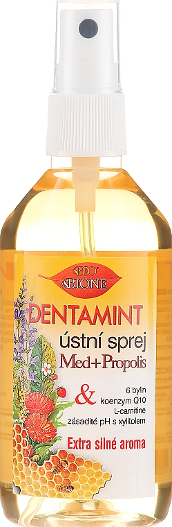Odświeżacz do jamy ustnej z mleczkiem pszczelim i propolisem - Bione Cosmetics Dentamint Mouth Spray Honey + Propolis — Zdjęcie N3