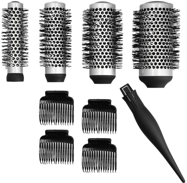 Zestaw szczotek i klipsów do stylizacji włosów - Lussoni Waves To Go (4 x brush + 4 x h/clips) — Zdjęcie N1