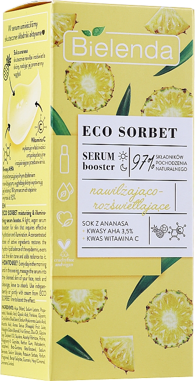 Nawilżająco-rozświetlające serum do twarzy - Bielenda Eco Sorbet Pineapple Acids Aha 3,5% Witamina C Face Serum