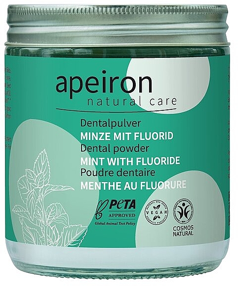 Pasta do zębów w proszku Mięta z fluorem - Apeiron Dental Powder Mint With Fluoride — Zdjęcie N1