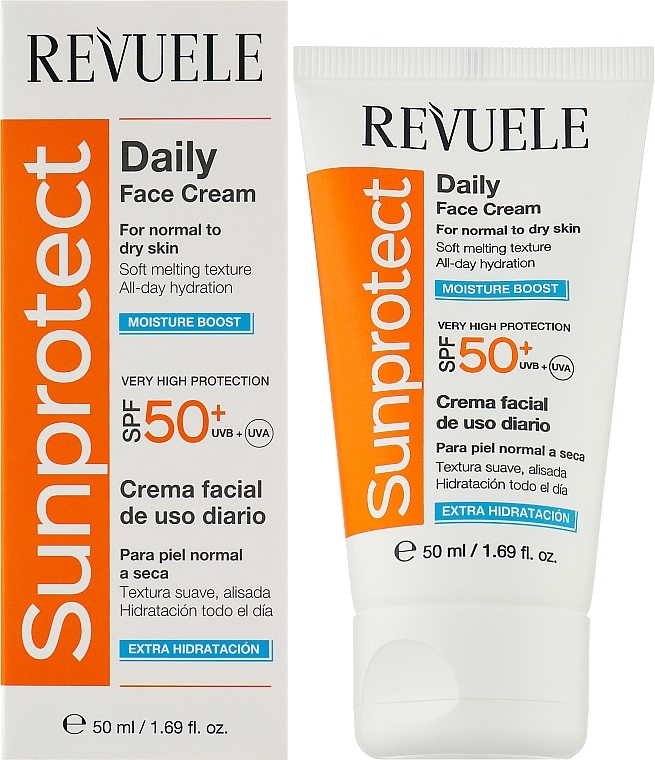 Nawilżający krem do opalania twarzy - Revuele Sunprotect Moisture Boost Daily Face Cream For Normal To Dry Skin SPF 50+  — Zdjęcie N2