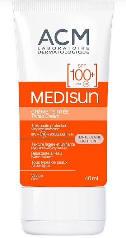 Koloryzujący krem ​​z filtrem przeciwsłonecznym SPF 100+ do twarzy - ACM Laboratoires Medisun Tinted Cream Light Tint SPF100 — Zdjęcie N1