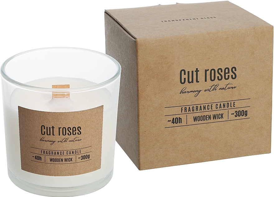 Świeca zapachowa z drewnianym knotem, w okrągłym szkle - Bispol Fragrance Candle Cut Roses — Zdjęcie N1