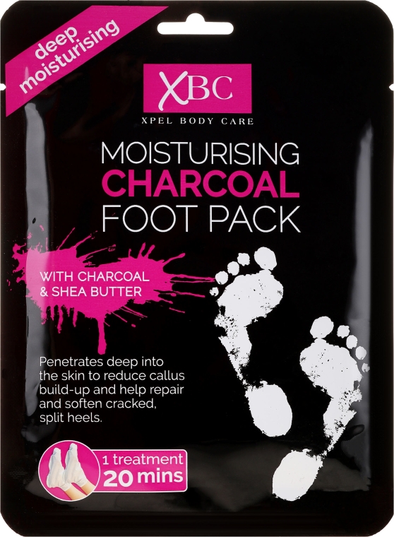Nawilżająca węglowa maska-skarpetki do stóp - Xpel Marketing Ltd Body Care Moisturising Charcoal Foot Pack — Zdjęcie N1