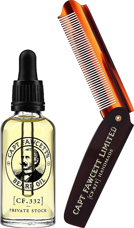 Zestaw do makijażu - Captain Fawcett Beard Oil & Foldable Beard Comb Gift Set (beard/oil/50ml + comm/1pcs) — Zdjęcie N2