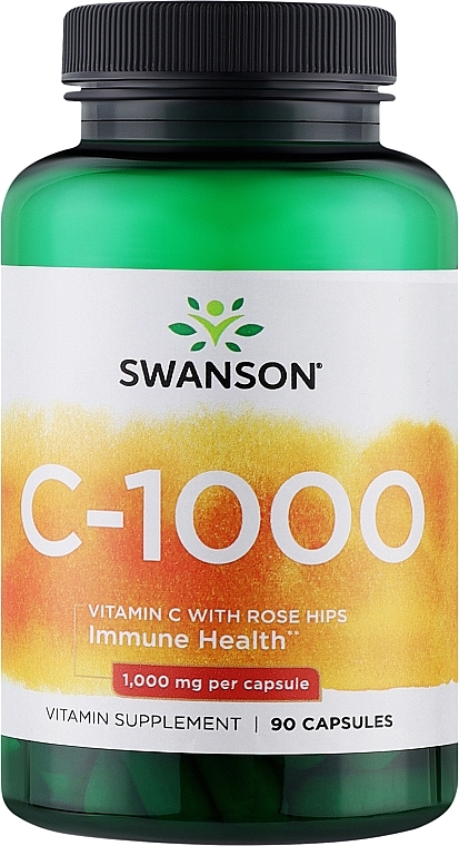 Suplement diety Witamina C z dzikiej róży, 1000 mg. - Swanson Vitamin C With Rose Hips Extract — Zdjęcie N1