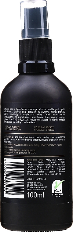 PRZECENA! Nawilżający tonik z hydrolatem konopnym i 150 mg CBD - Cannamea * — Zdjęcie N2