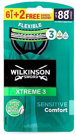 Maszynki jednorazowe, 6 + 2 szt. - Wilkinson Sword Xtreme3 Sensitive — Zdjęcie N1