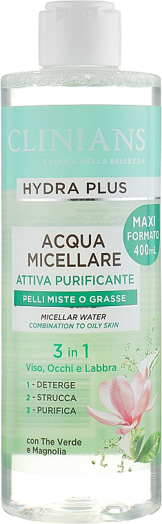 Płyn micelarny 3w1 Zielona herbata i magnolia - Clinians Hydra Plus Acqua Micellare — Zdjęcie N1