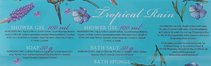 Zestaw kosmetyków o zapachu tropikalnego deszczu - Spa Moments Tropical Rain (sh/gel 100 ml + sh/gel 100 ml + bath/salt 50 + soap 50 g + sh/sponge) — Zdjęcie N3