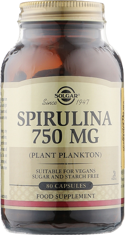 Spirulina w kapsułkach, 750 mg - Solgar Spirulina Plant Plankton Food Supplement — Zdjęcie N1