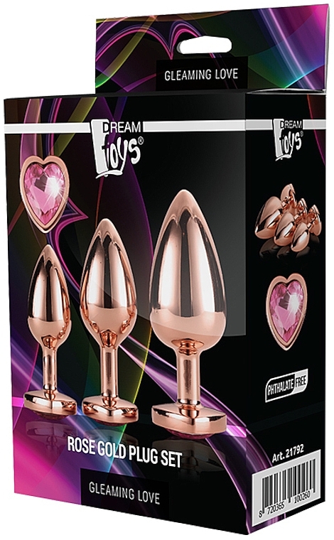 Zestaw korków analnych w kształcie serca, 3 szt. - Dream Toys Gleaming Love Rose Gold Plug Set  — Zdjęcie N4