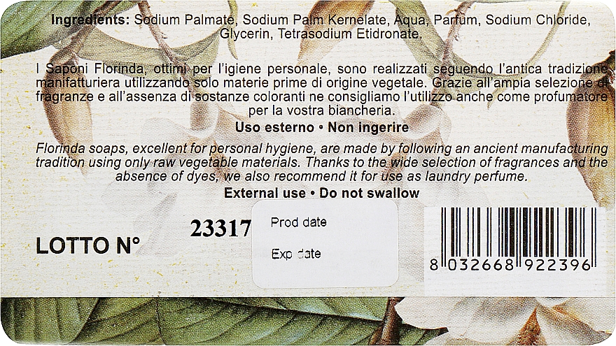 Mydło naturalne w kostce Magnolia - Florinda Sapone Vegetale Magnolia — Zdjęcie N2
