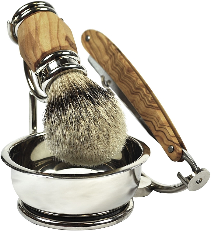 Zestaw do golenia, 4 produkty - Golddachs Rasiermesserset Olivenholz Mit Seifenschale — Zdjęcie N1