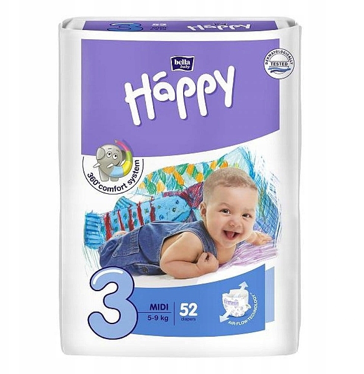 Pieluchy dla niemowląt 5-9 kg, rozmiar 3, 52 szt. - Bella Baby Happy — Zdjęcie N1