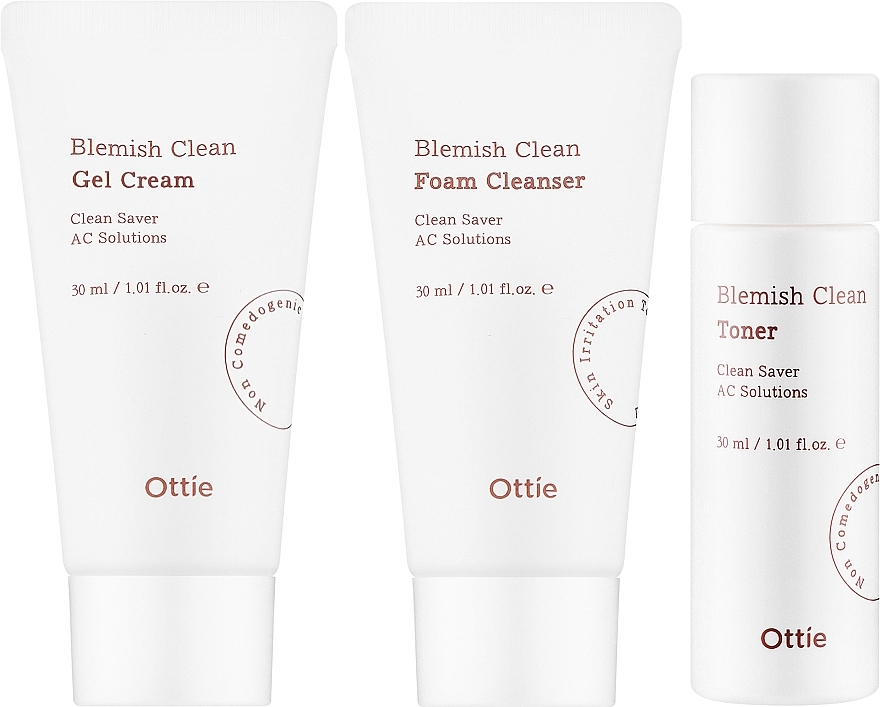 Zestaw - Ottie Blemish Clean Miniature Set (foam/30ml + ton/30ml + cr/30ml) — Zdjęcie N2