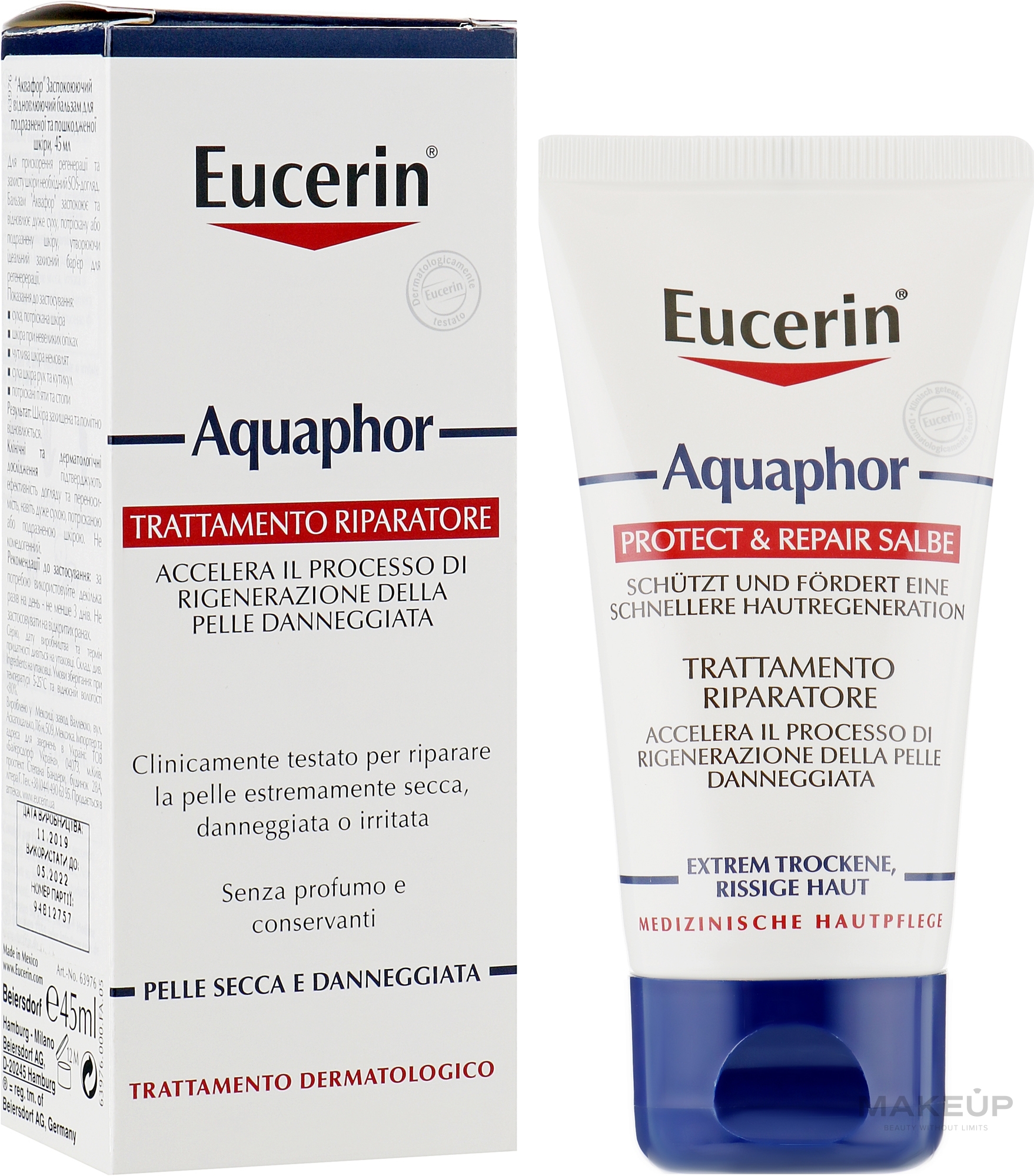 Maść regenerująca do skóry suchej, popękanej i podrażnionej dla dorosłych i niemowląt - Eucerin Aquaphor — Zdjęcie 45 ml