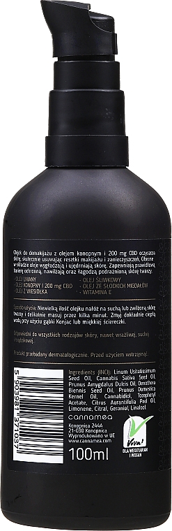 Delikatny olejek do demakijażu z olejem konopnym i 200 mg CBD – Cannamea — Zdjęcie N2