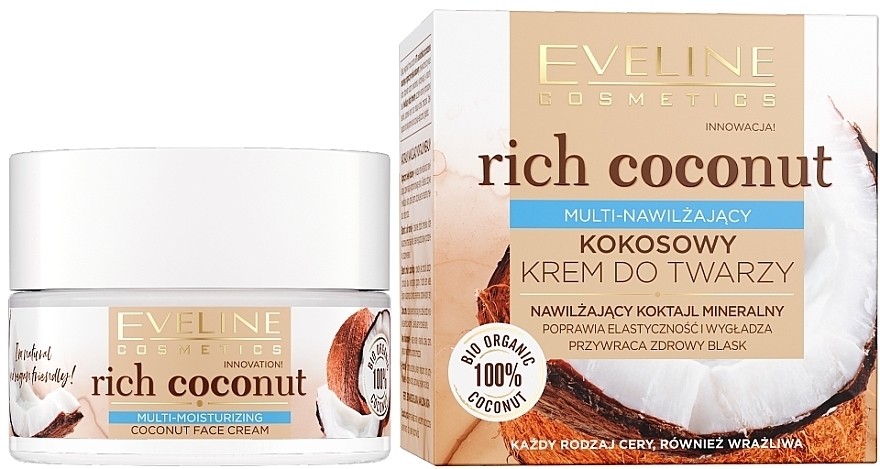 Multi-nawilżający kokosowy krem do twarzy - Eveline Cosmetics Rich Coconut Face Cream