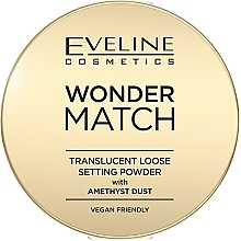 Utrwalający puder do twarzy z pyłkiem ametystowym - Eveline Cosmetics Wonder Match Translucent Loose Setting Powder With Amethyst Dust — Zdjęcie N1