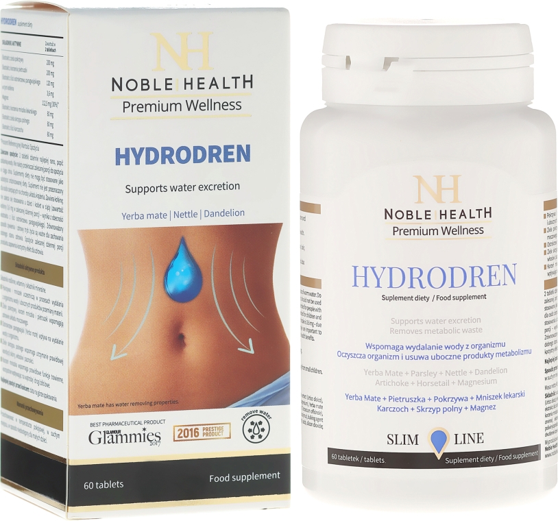 Suplement diety wspomagający usuwanie wody z organizmu - Noble Health Slim Line Hydrodren — Zdjęcie N1