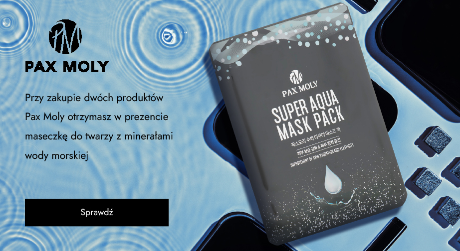 Przy zakupie dwóch produktów Pax Moly otrzymasz w prezencie maseczkę do twarzy z minerałami wody morskiej.