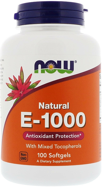 Kapsułka z witaminą E-1000 - Now Foods Natural E-1000 With Mixed Tocopherols Softgels — Zdjęcie N1