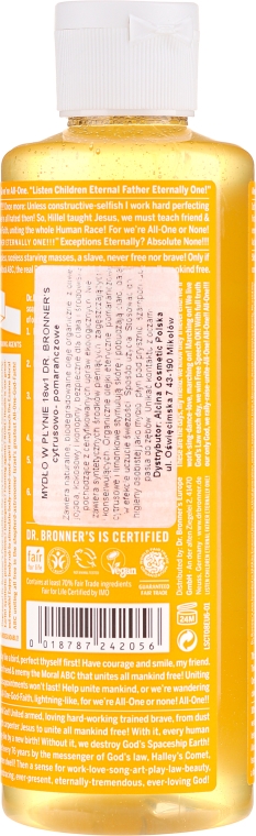 Mydło w płynie Cytrusy i pomarańcza - Dr Bronner’s 18-in-1 Pure Castile Soap Citrus & Orange — Zdjęcie N4