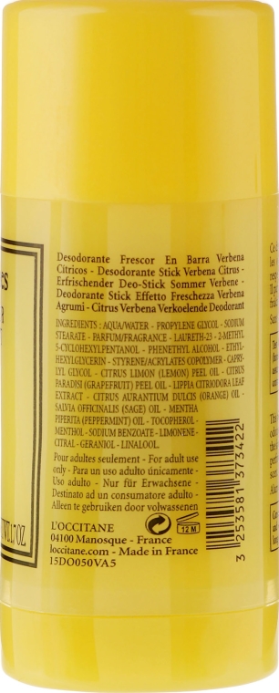 Dezodorant w sztyfcie Cytrusowa werbena - L'Occitane Verbena Cooling Deodorant Stick — Zdjęcie N2