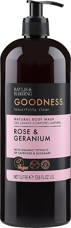 Naturalny żel pod prysznic - Baylis & Harding Goodness Rose & Geranium Natural Body Wash