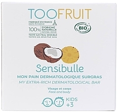 Kup Kostka dermatologiczna do mycia twarzy i ciała dla dzieci Ananas i kokos - TOOFRUIT Sensitive Pineapple Coconut Face & Body Soap