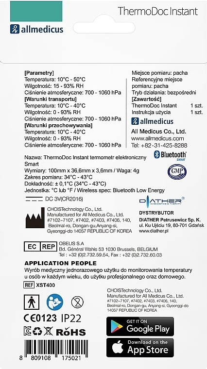 Inteligentny termometr elektroniczny - Diather Diagnostics & Therapy ThermoDoc Instant Electronic Smart — Zdjęcie N2