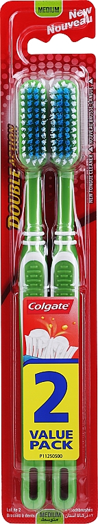 Szczoteczki do zębów, zielona + zielona - Colgate Double Action Medium Toothbrushes — Zdjęcie N1