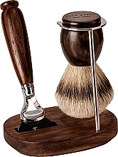 Zestaw do golenia - Acca Kappa Shaving Set In Ebony Wood And Chrome Plated Metal (razor/1pc + brush/1pc + stand/1pc) — Zdjęcie N1