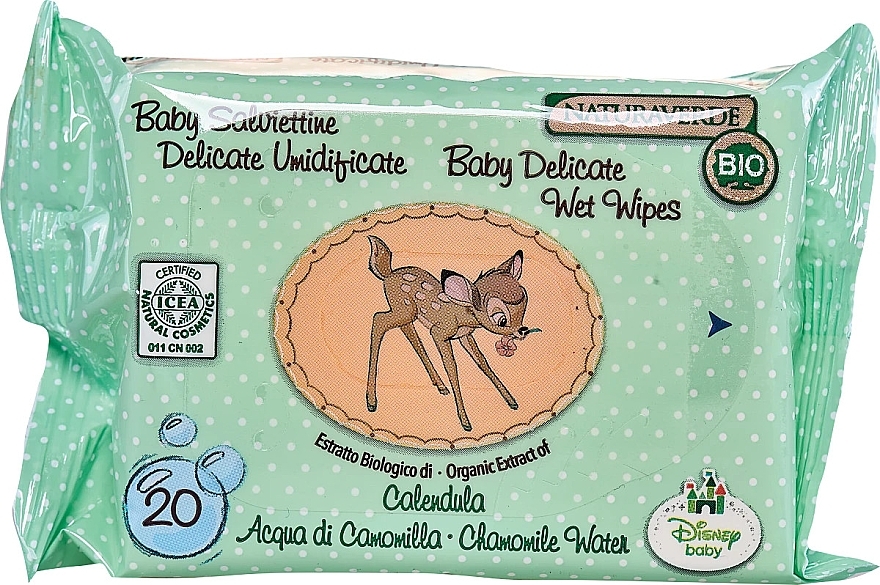 Chusteczki nawilżane dla niemowląt, 20 szt. - Naturaverde Baby Disney Bio Delicate Wipes Bembi — Zdjęcie N1