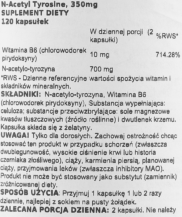 Suplement diety Acetylotyrozyna - Jarrow Formulas N-Acetyl Tyrosine, 350 mg  — Zdjęcie N2