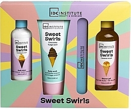 Kup Zestaw - IDC Institute Sweet Swirls Gift Set (sh/gel/100ml + b/lot/100ml + b/scr/100ml + nail/file)