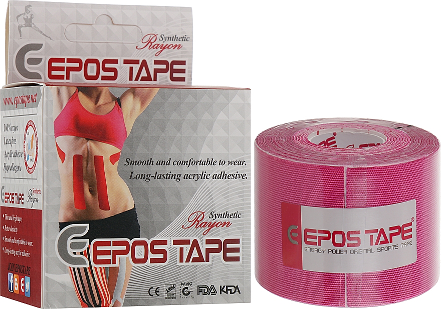 Taśma do kinesiotapingu, różowa - Epos Tape Rayon — Zdjęcie N2