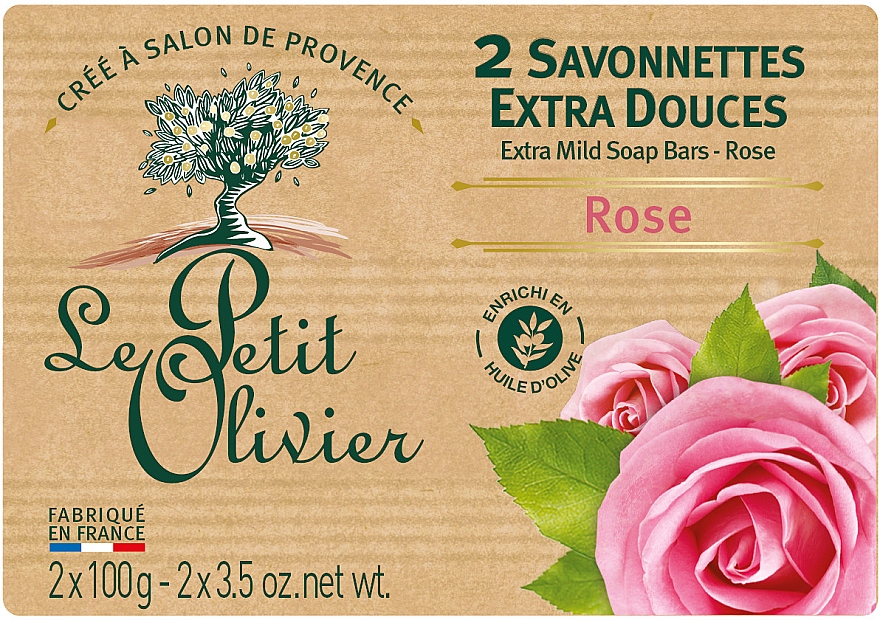 Mydło kosmetyczne Róża (2 szt.) - Le Petit Olivier 2 extra mild soap bars Rose